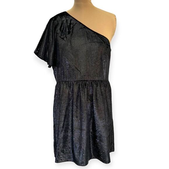 7 FOR ALL MANKIND OneShoulder Metallic Mini Dress In Black Size XL NEW - Picture 4 of 16